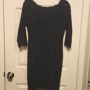 Soieblu navy blue lace dress, size large,  3/4 length sleeves. New without tags.